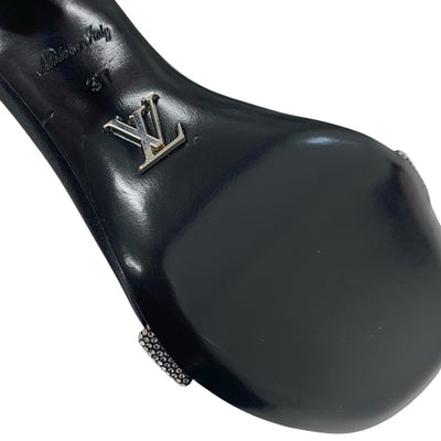 ルイヴィトン LOUIS VUITTON アピールライン サンダル 靴 シューズ サテン ブラック 黒 未使用 ラインストーン アンクルストラップ パーティーシューズ