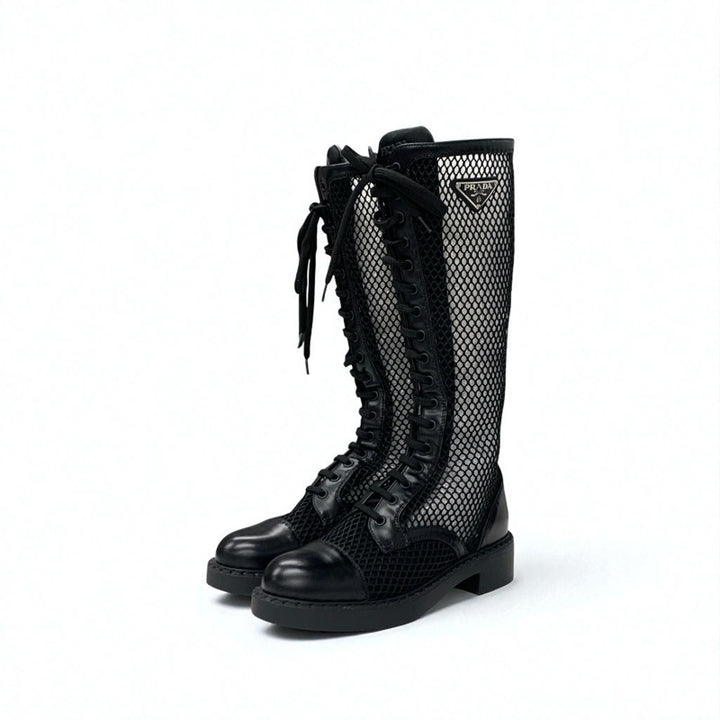 プラダ PRADA ブーツ ロングブーツ 靴 シューズ メッシュ レザー