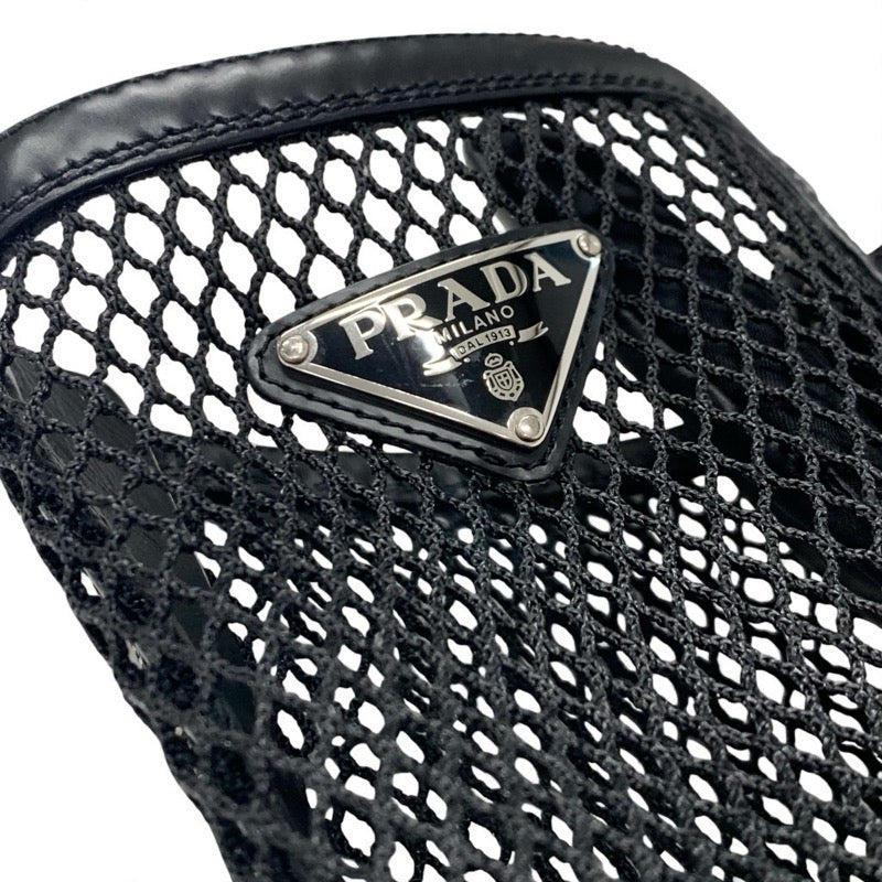 プラダ PRADA ブーツ ロングブーツ 靴 シューズ メッシュ レザー ブラック 黒 トライアングルロゴ レースアップ