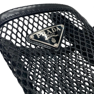 プラダ PRADA ブーツ ロングブーツ 靴 シューズ メッシュ レザー ブラック 黒 トライアングルロゴ レースアップ