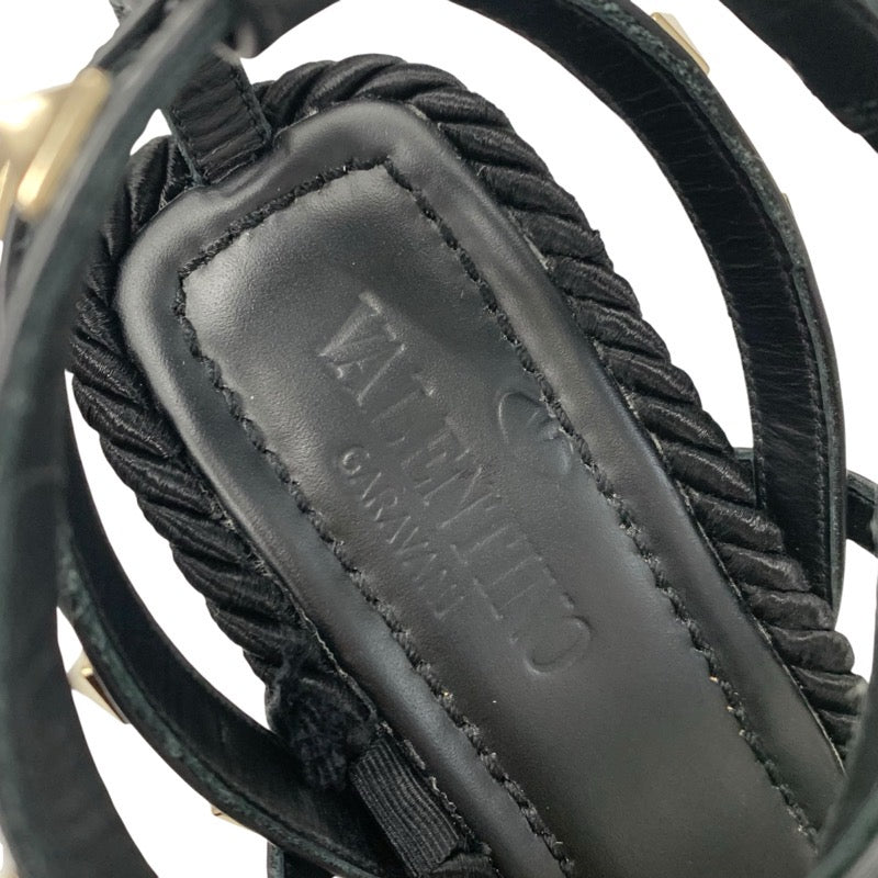 ヴァレンティノ VALENTINO サンダル 靴 シューズ レザー ブラック ゴールド ロックスタッズ ウェッジソール ストラップ