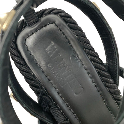 ヴァレンティノ VALENTINO サンダル 靴 シューズ レザー ブラック ゴールド ロックスタッズ ウェッジソール ストラップ