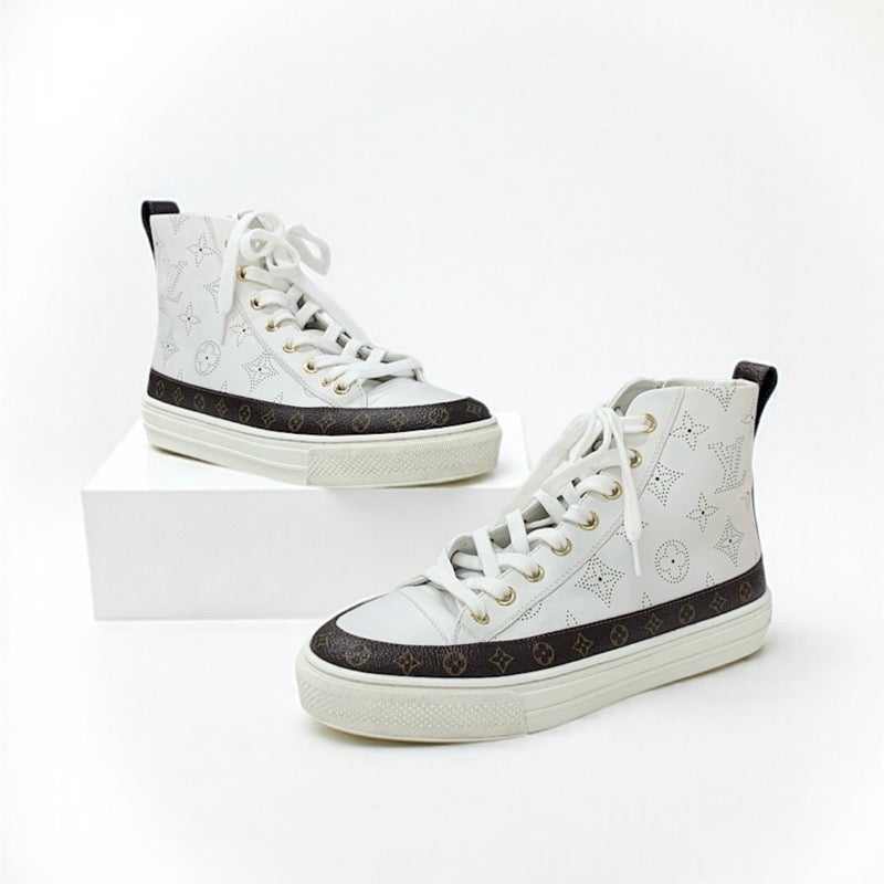 ルイヴィトン LOUIS VUITTON ステラーライン モノグラム スニーカー 靴 シューズ レザー ホワイト ブラウン ロゴ パンチング ハイカット