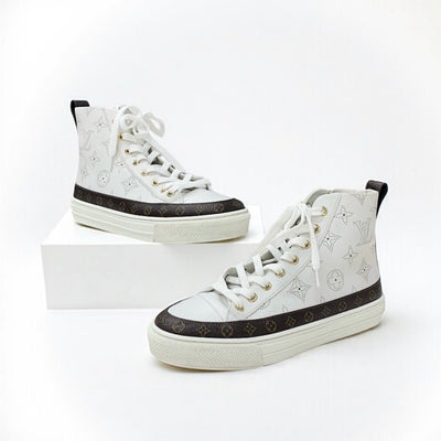 ルイヴィトン LOUIS VUITTON ステラーライン モノグラム スニーカー 靴 シューズ レザー ホワイト ブラウン ロゴ パンチング ハイカット