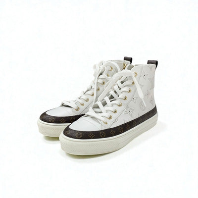 ルイヴィトン LOUIS VUITTON ステラーライン モノグラム スニーカー 靴 シューズ レザー ホワイト ブラウン ロゴ パンチング ハイカット