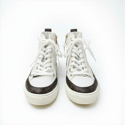 ルイヴィトン LOUIS VUITTON ステラーライン モノグラム スニーカー 靴 シューズ レザー ホワイト ブラウン ロゴ パンチング ハイカット