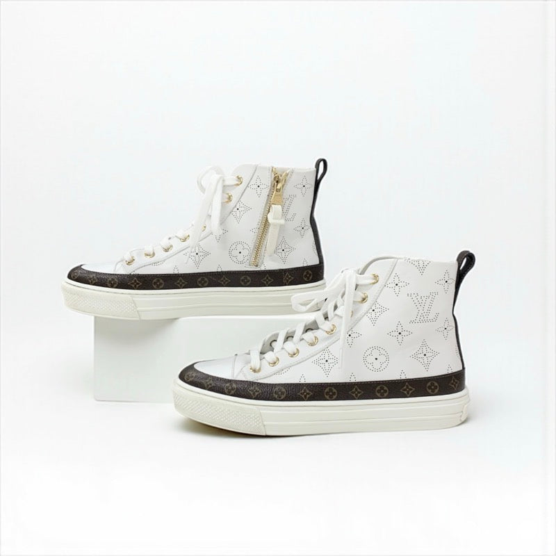 ルイヴィトン LOUIS VUITTON ステラーライン モノグラム スニーカー 靴 シューズ レザー ホワイト ブラウン ロゴ パンチング ハイカット