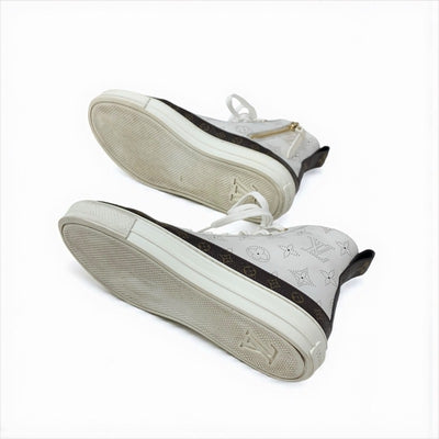 ルイヴィトン LOUIS VUITTON ステラーライン モノグラム スニーカー 靴 シューズ レザー ホワイト ブラウン ロゴ パンチング ハイカット