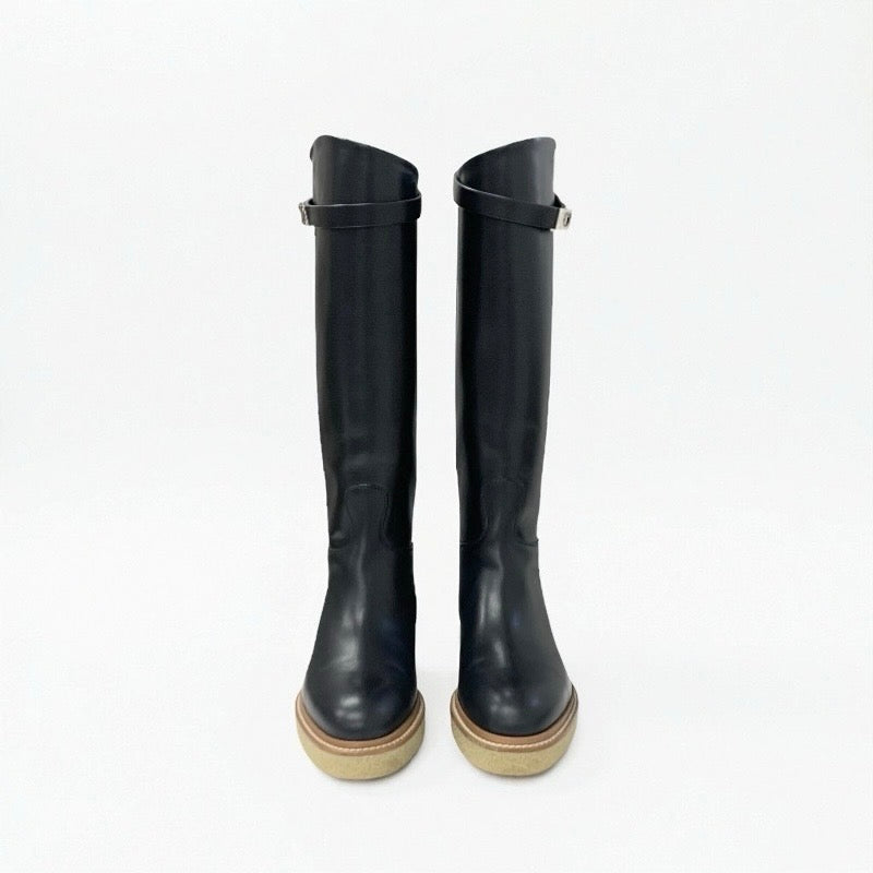 エルメス HERMES フォースティン ブーツ ロングブーツ 靴 シューズ レザー ブラック 黒 シルバー ケリー金具