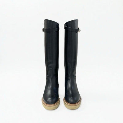 エルメス HERMES フォースティン ブーツ ロングブーツ 靴 シューズ レザー ブラック 黒 シルバー ケリー金具