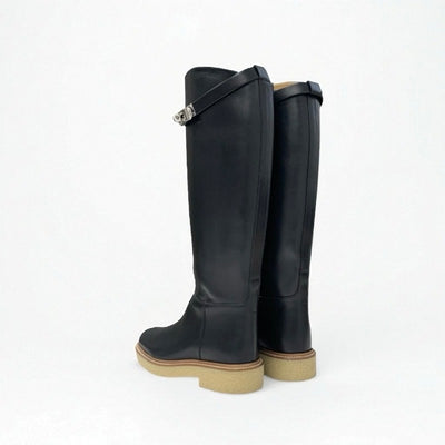 エルメス HERMES フォースティン ブーツ ロングブーツ 靴 シューズ レザー ブラック 黒 シルバー ケリー金具