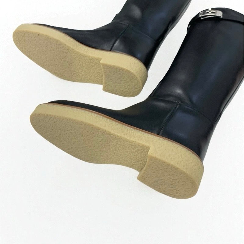 エルメス HERMES フォースティン ブーツ ロングブーツ 靴 シューズ レザー ブラック 黒 シルバー ケリー金具