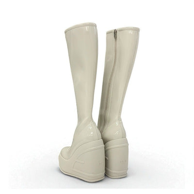 フェンディ FENDI ブーツ ロングブーツ 靴 シューズ パテント アイボリー ロゴ ニーハイ ウェッジソール 厚底
