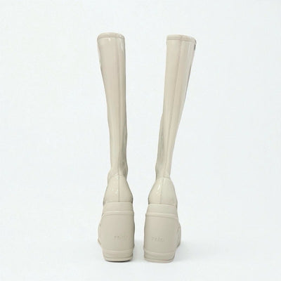 フェンディ FENDI ブーツ ロングブーツ 靴 シューズ パテント アイボリー ロゴ ニーハイ ウェッジソール 厚底