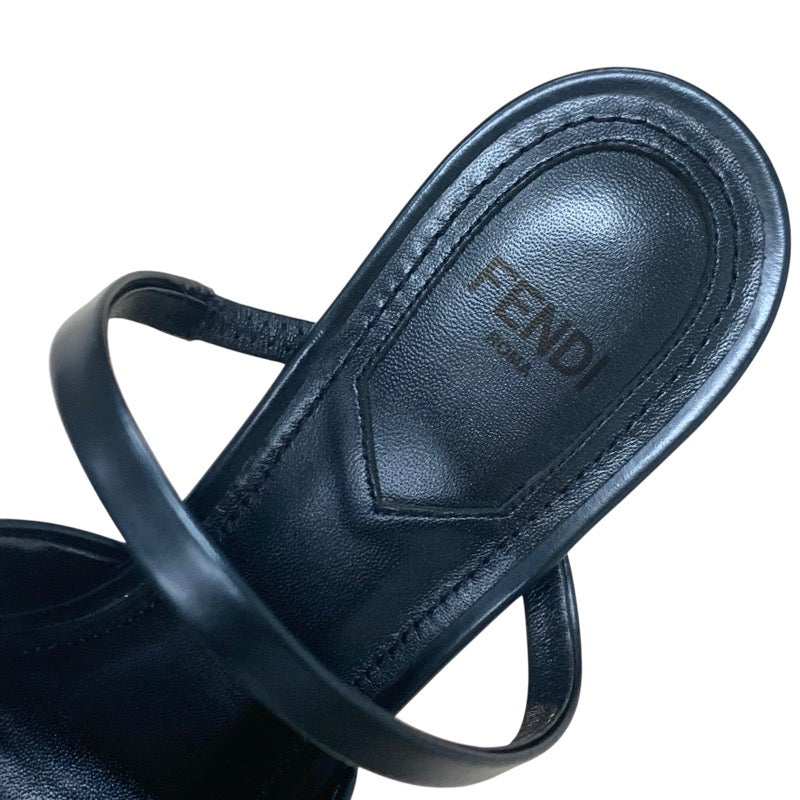 フェンディ FENDI ファースト サンダル 靴 シューズ メタリックレザー ブルー シルバー 未使用 メタルヒール ストラップ Fロゴ