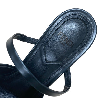 フェンディ FENDI ファースト サンダル 靴 シューズ メタリックレザー ブルー シルバー 未使用 メタルヒール ストラップ Fロゴ