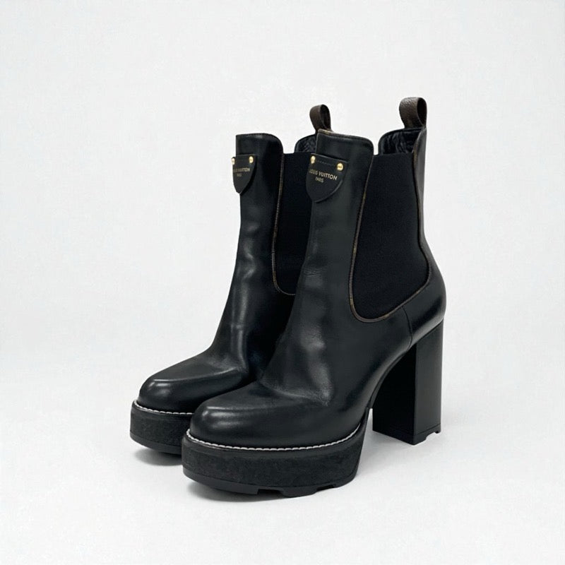 ルイヴィトン LOUIS VUITTON ボブールライン モノグラム ブーツ ショートブーツ 靴 シューズ レザー ブラック ロゴ アンクルブーツ