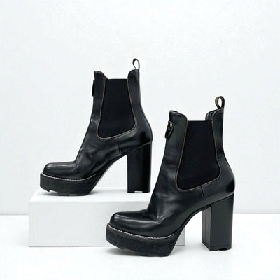 ルイヴィトン LOUIS VUITTON ボブールライン モノグラム ブーツ ショートブーツ 靴 シューズ レザー ブラック ロゴ アンクルブーツ