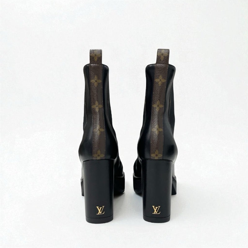 ルイヴィトン LOUIS VUITTON ボブールライン モノグラム ブーツ ショートブーツ 靴 シューズ レザー ブラック ロゴ アンクルブーツ