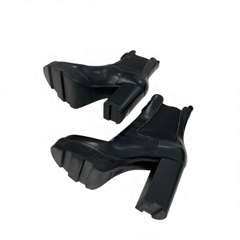 ルイヴィトン LOUIS VUITTON ボブールライン モノグラム ブーツ ショートブーツ 靴 シューズ レザー ブラック ロゴ アンクルブーツ