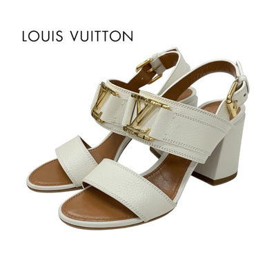 ルイヴィトン LOUIS VUITTON ホライズンライン サンダル 靴 シューズ レザー ホワイト 白 ゴールド LV金具 ストラップ