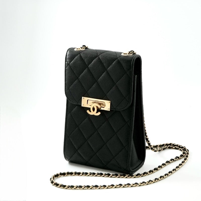 シャネル CHANEL 携帯・スマホアクセサリー ブラック ゴールド ココマーク マトラッセ フォンポーチ