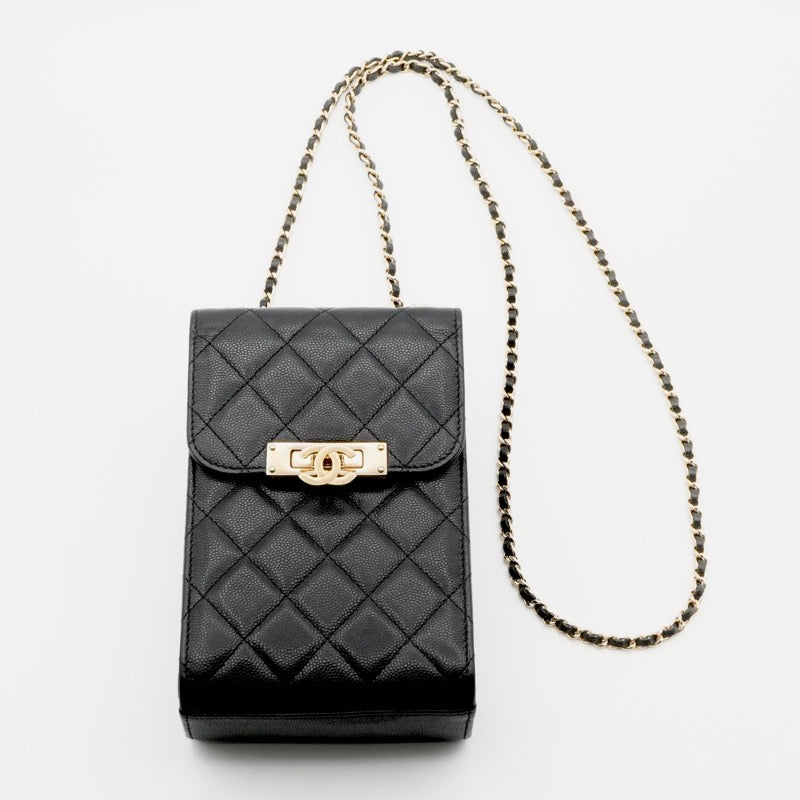 シャネル CHANEL 携帯・スマホアクセサリー ブラック ゴールド ココマーク マトラッセ フォンポーチ