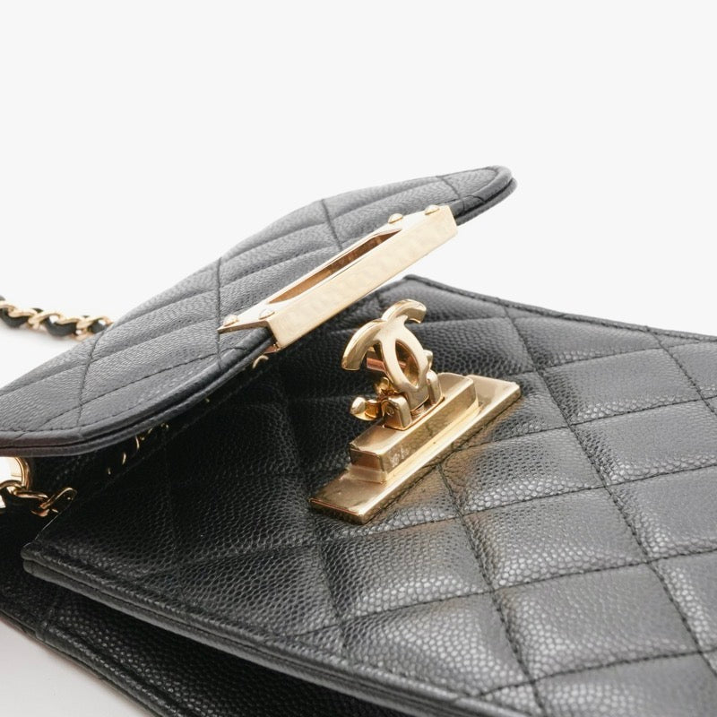 シャネル CHANEL 携帯・スマホアクセサリー ブラック ゴールド ココマーク マトラッセ フォンポーチ