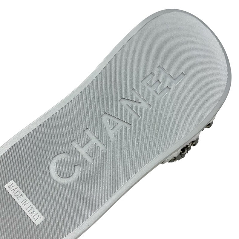 シャネル CHANEL サンダル 靴 シューズ レザー シルバー ココマーク チェーン フラット ミュール