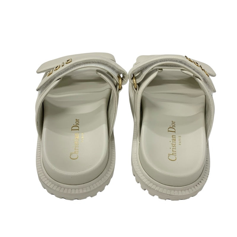 クリスチャンディオール CHRISTIAN DIOR DIORACT サンダル 靴 シューズ レザー アイボリー ゴールド ロゴ ベルクロストラップ