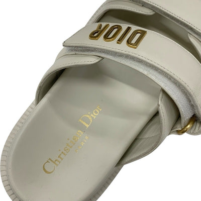 クリスチャンディオール CHRISTIAN DIOR DIORACT サンダル 靴 シューズ レザー アイボリー ゴールド ロゴ ベルクロストラップ