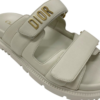 クリスチャンディオール CHRISTIAN DIOR DIORACT サンダル 靴 シューズ レザー アイボリー ゴールド ロゴ ベルクロストラップ