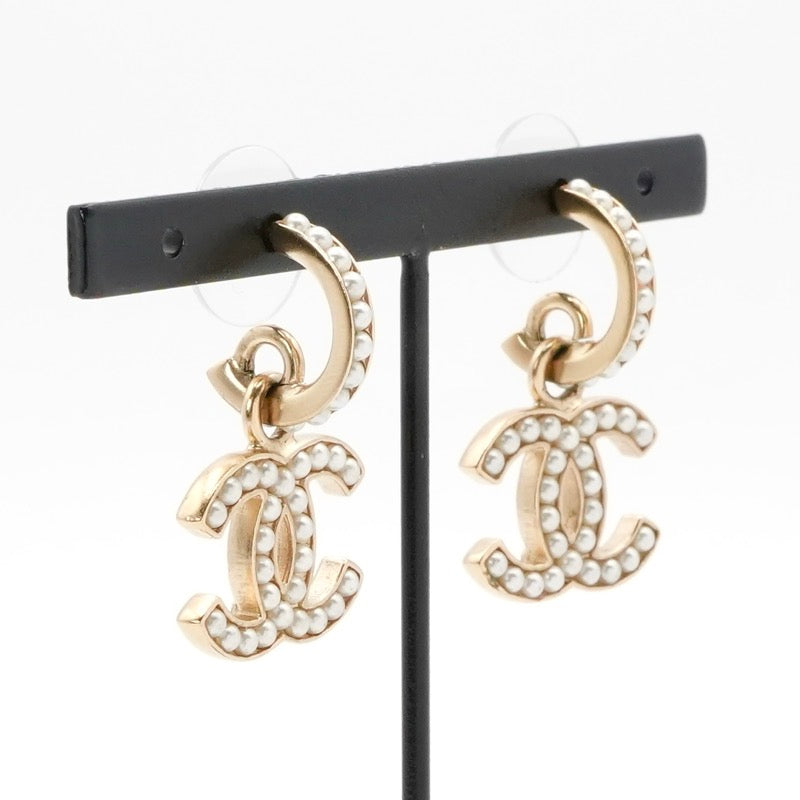 シャネル CHANEL ピアス イヤリング ゴールド ホワイト ココマーク フープ