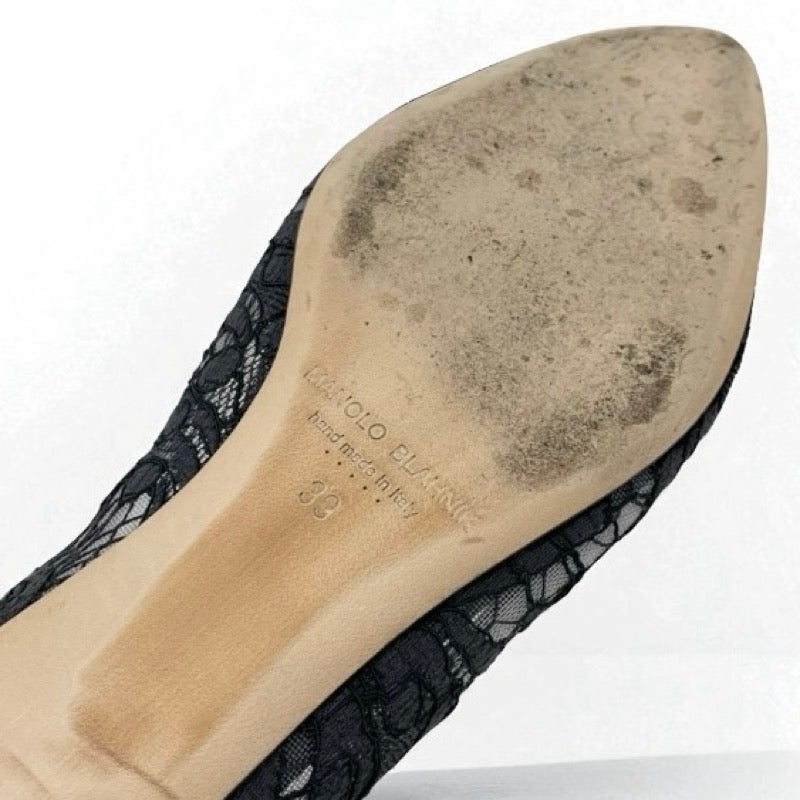 マノロブラニク MANOLO BLAHNIK ハンギシ フラットシューズ 靴 シューズ ファブリック サテン グレー レース ビジュー パーティーシューズ
