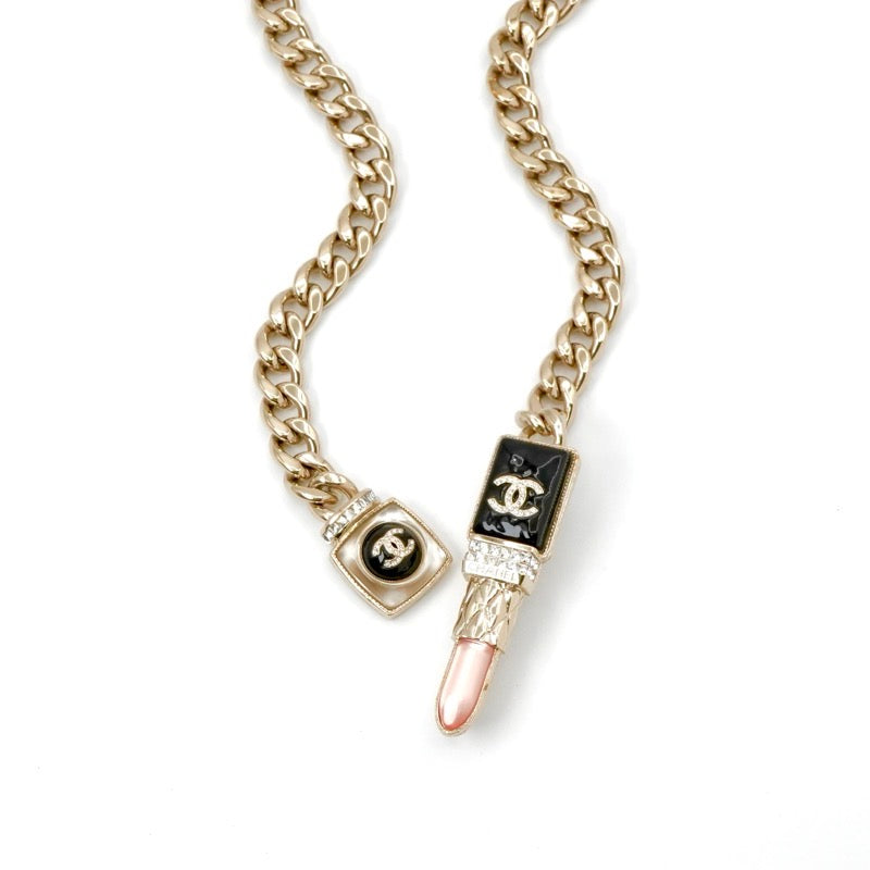 シャネル CHANEL ネックレス ペンダント チョーカー ゴールド ブラック ピンク ココマーク リップ ラインストーン チェーン