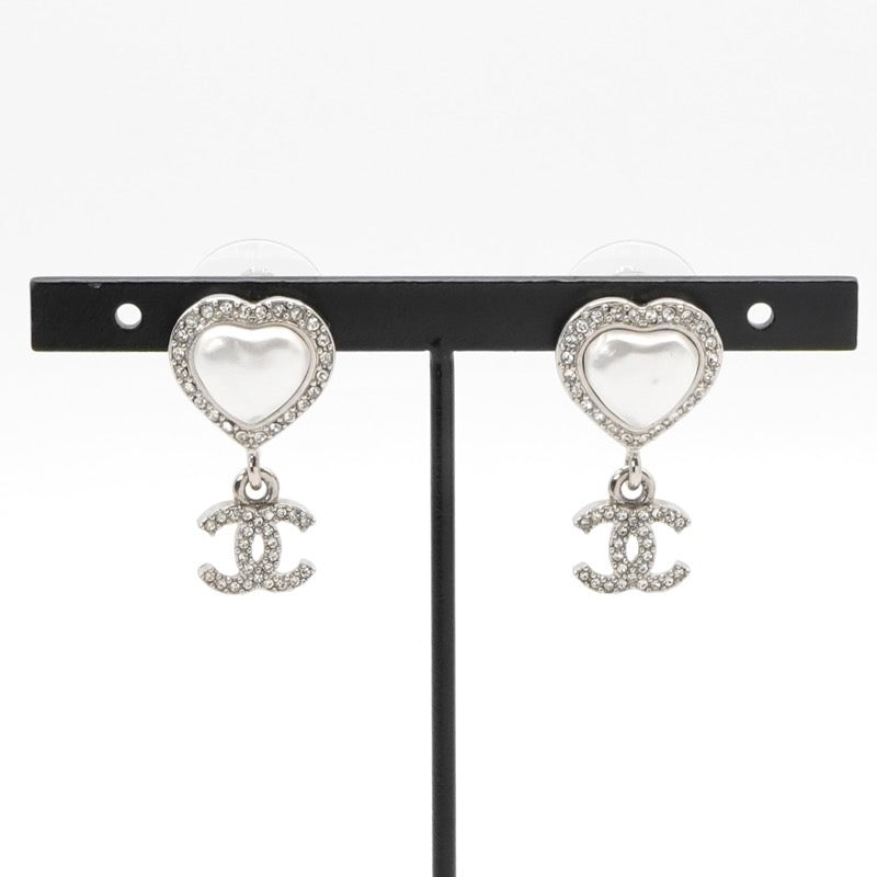 シャネル CHANEL ピアス イヤリング シルバー ココマーク ラインストーン ハート
