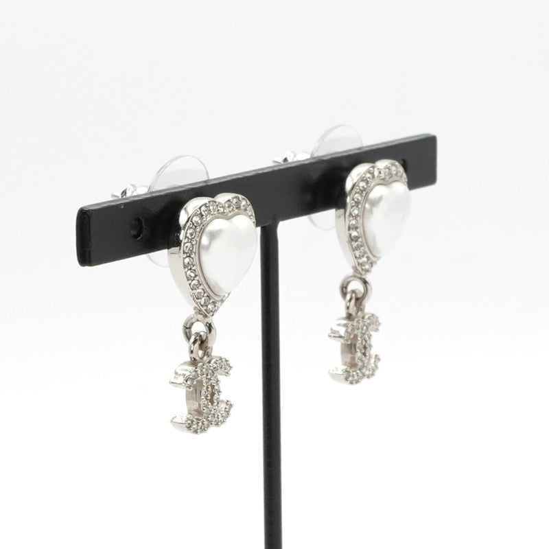 シャネル CHANEL ピアス イヤリング シルバー ココマーク ラインストーン ハート