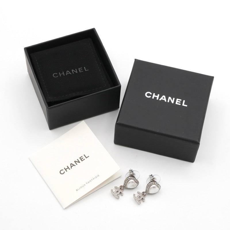 シャネル CHANEL ピアス イヤリング シルバー ココマーク ラインストーン ハート