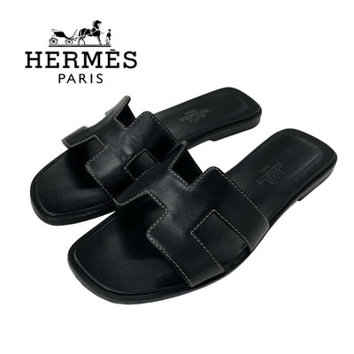 エルメス HERMES オラン サンダル 靴 シューズ レザー ブラック 黒 フラットサンダル ミュール