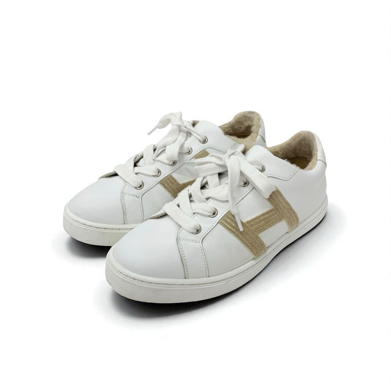 エルメス HERMES アヴァンタージュ スニーカー 靴 シューズ レザー ムートン ホワイト ベージュ Hロゴ