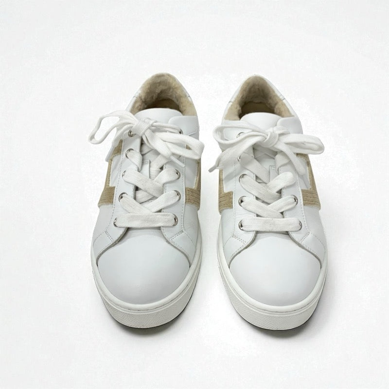 エルメス HERMES アヴァンタージュ スニーカー 靴 シューズ レザー ムートン ホワイト ベージュ Hロゴ