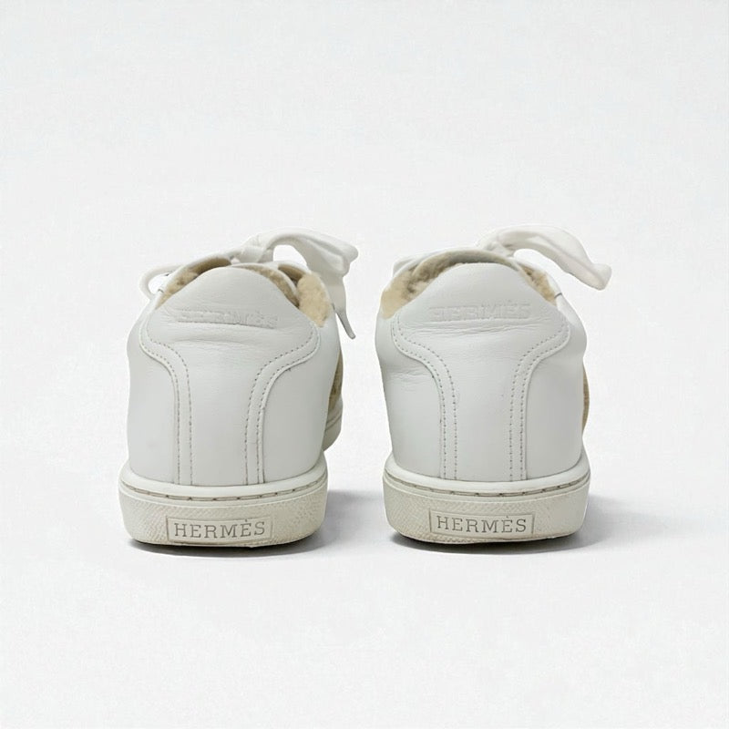 エルメス HERMES アヴァンタージュ スニーカー 靴 シューズ レザー ムートン ホワイト ベージュ Hロゴ