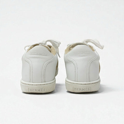 エルメス HERMES アヴァンタージュ スニーカー 靴 シューズ レザー ムートン ホワイト ベージュ Hロゴ