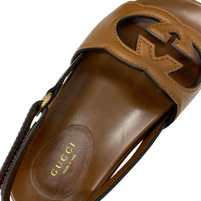 グッチ GUCCI サンダル 靴 シューズ レザー ブラウン ロゴ ベルクロ