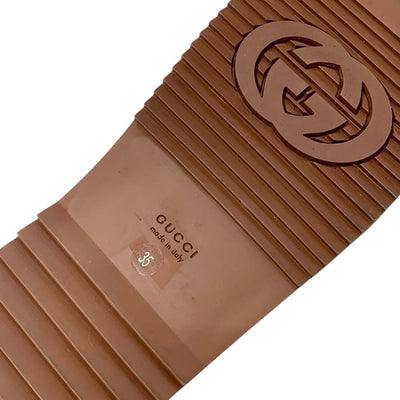 グッチ GUCCI サンダル 靴 シューズ レザー ブラウン ロゴ ベルクロ