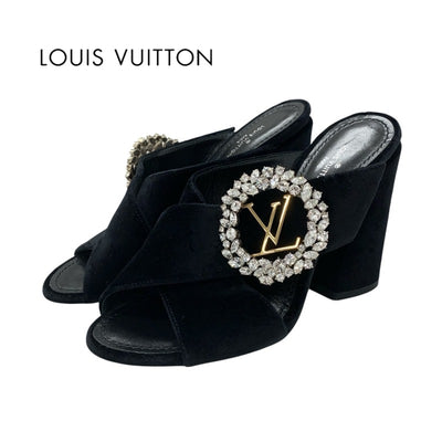 ルイヴィトン LOUIS VUITTON サンダル 靴 シューズ ベロア ブラック 黒 LVロゴ ビジュー ミュール