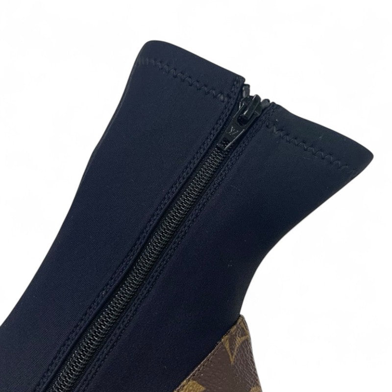 ルイヴィトン LOUIS VUITTON モノグラム ブーツ ショートブーツ 靴 シューズ ファブリック レザー ブラック ブラウン 未使用