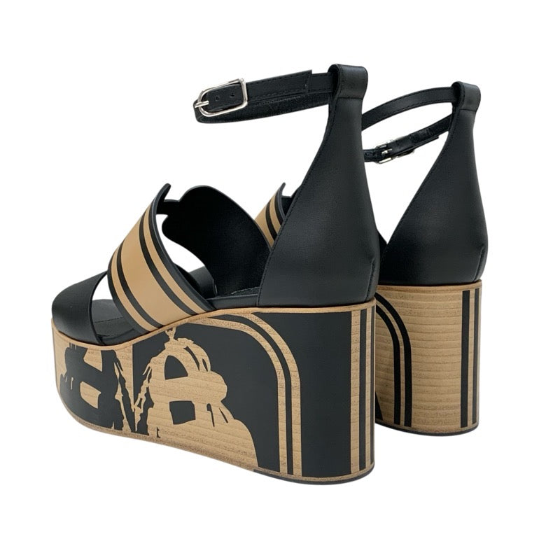 エルメス HERMES カリス サンダル 靴 シューズ レザー ブラック ブラウン 未使用 Brides de Gala Quadri Tattoo ウェッジソール ストラップ 厚底