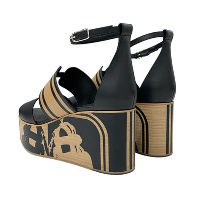 エルメス HERMES カリス サンダル 靴 シューズ レザー ブラック ブラウン 未使用 Brides de Gala Quadri Tattoo ウェッジソール ストラップ 厚底