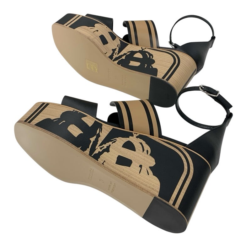 エルメス HERMES カリス サンダル 靴 シューズ レザー ブラック ブラウン 未使用 Brides de Gala Quadri Tattoo ウェッジソール ストラップ 厚底